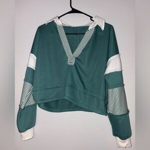 Teal and White Women's Top